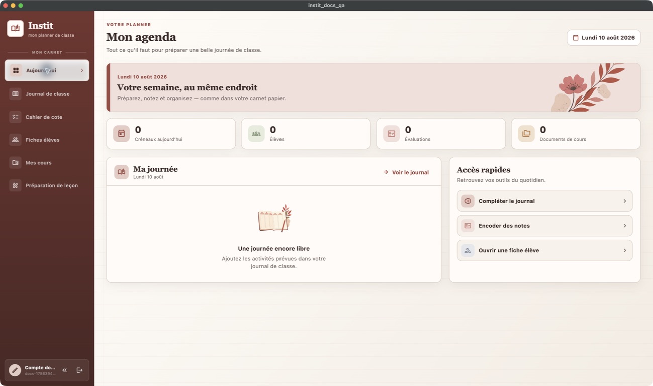 Vue d’ensemble de l’agenda Instit